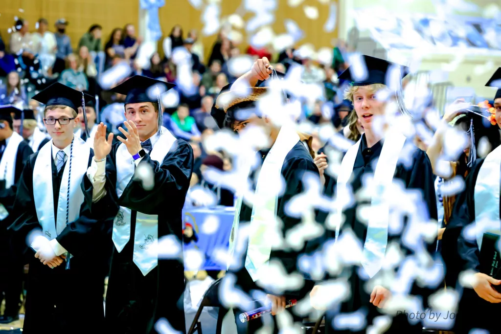 VHS 2025 graduates celebrating with confetti, Photo by Joe Prax