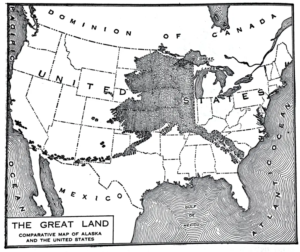 Alaska has been — and will continue to be — a place of great change. Map from “A Guide to Alaska, Last American Frontier” by Merle Colby, Federal Writers’ Project, 1935.