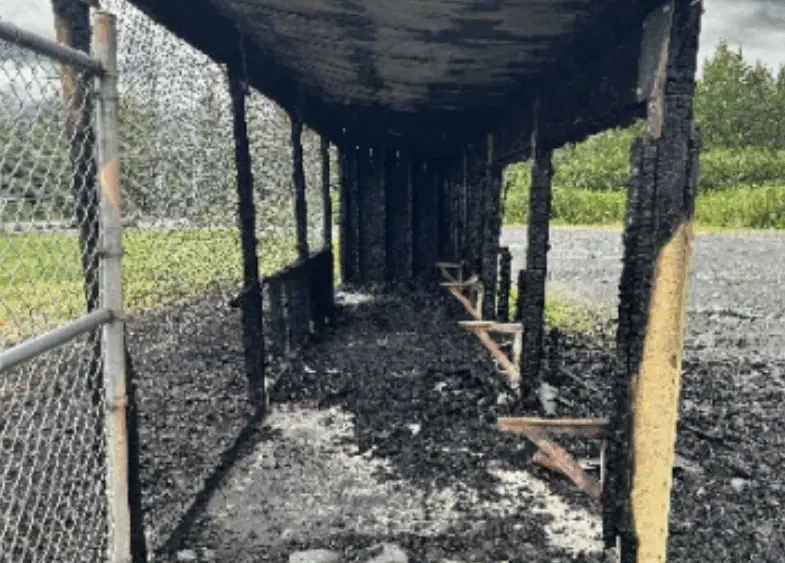 Fire in the baseball dugouts, July 2025