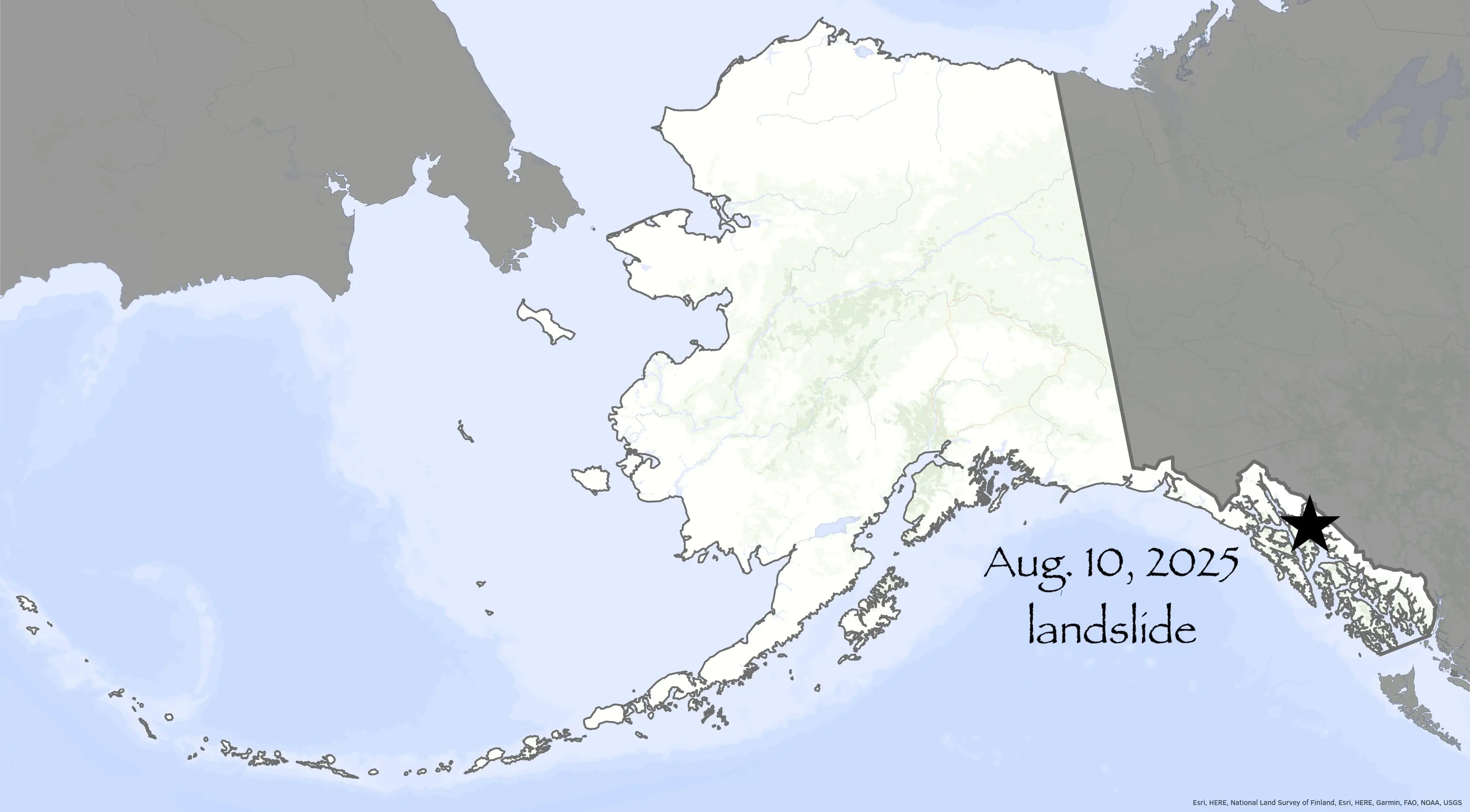Landslide location, Ned Rozell Story 8/18/25