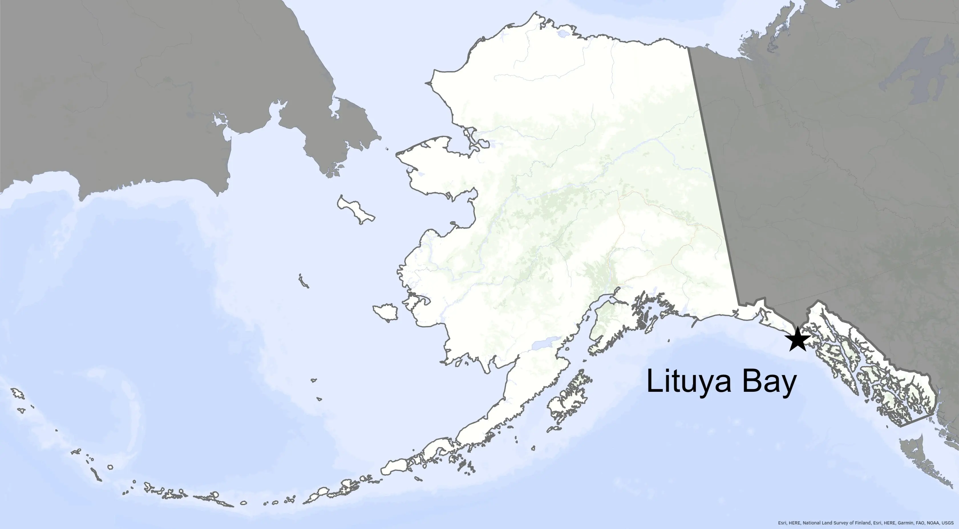 Lituya Bay on a map of Alaska