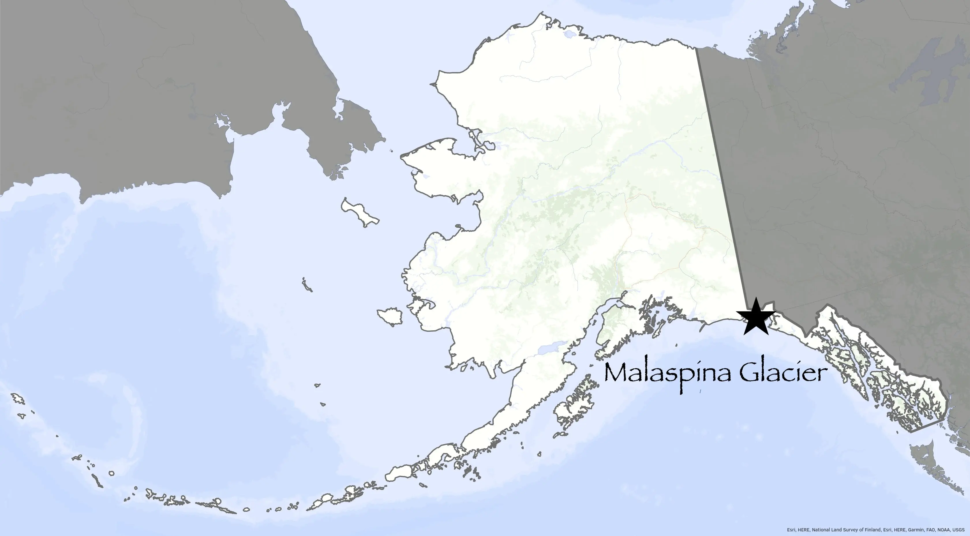 Map of Alaska showing the location of Malaspina Glacier