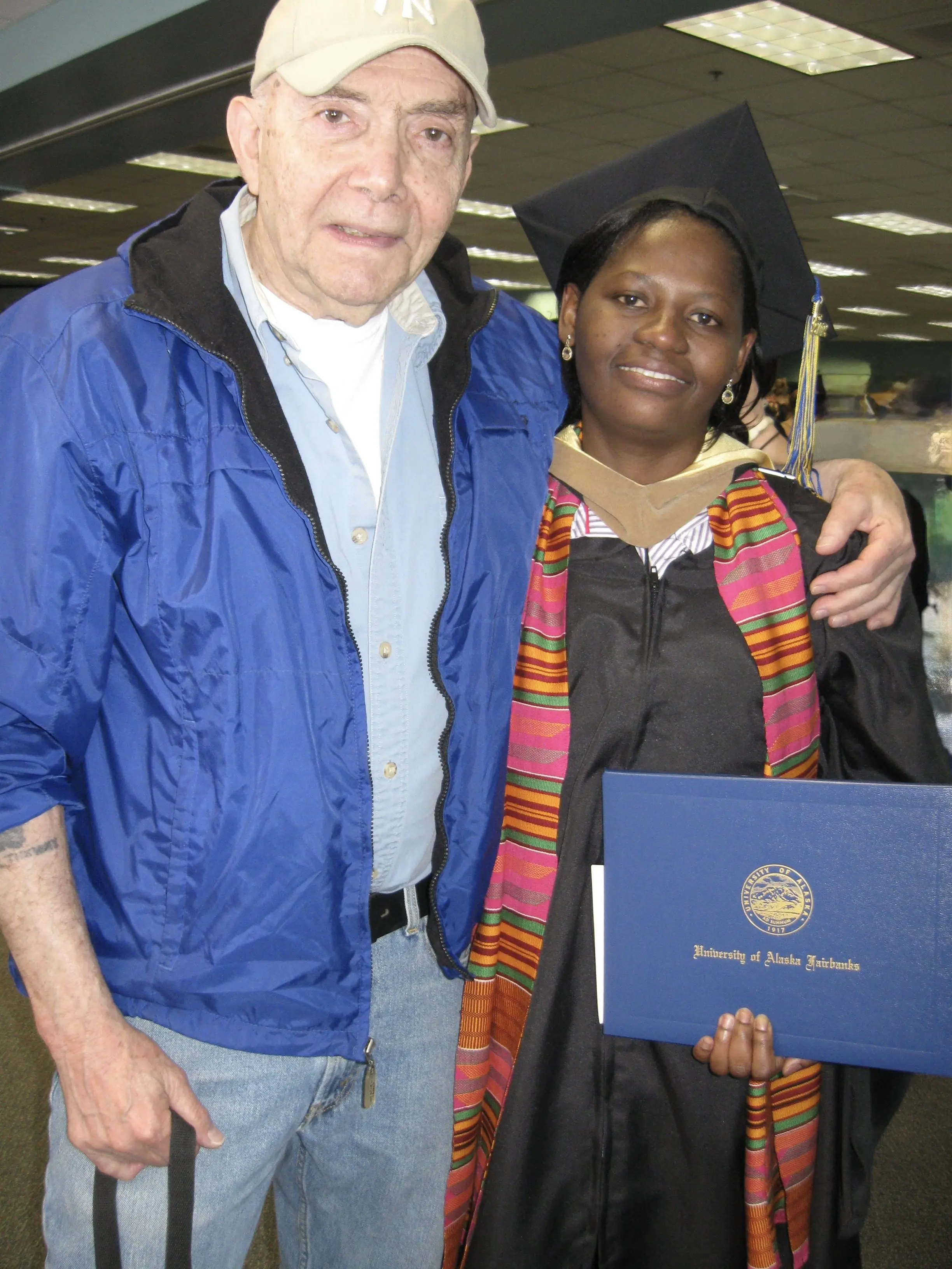 Lew Shapiro poses with Josie Sam in 2012 after she earned her master’s degree at the University of Alaska Fairbanks. Photo courtesy of Josie Sam.