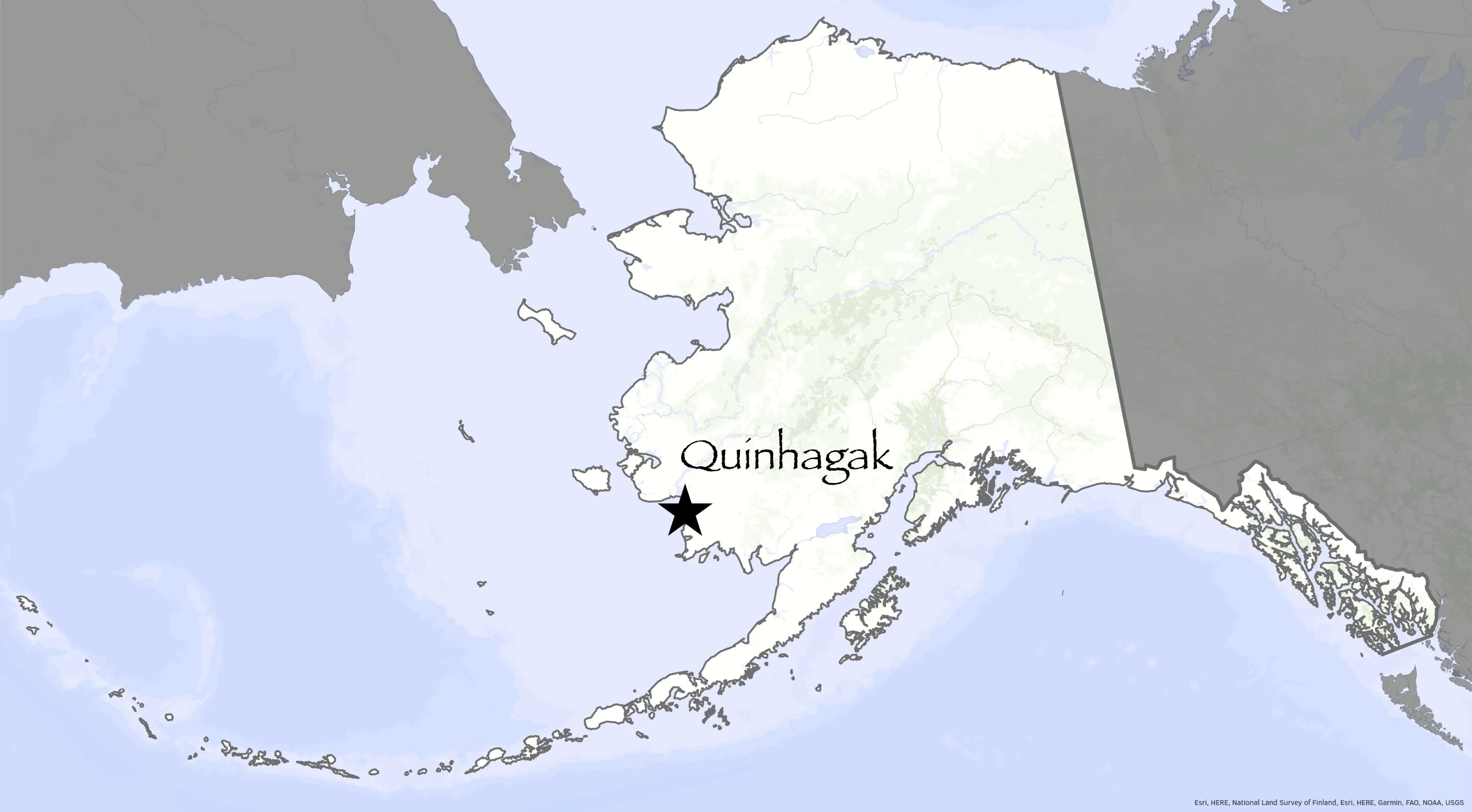 Quinhagak starred on a map of Alaska