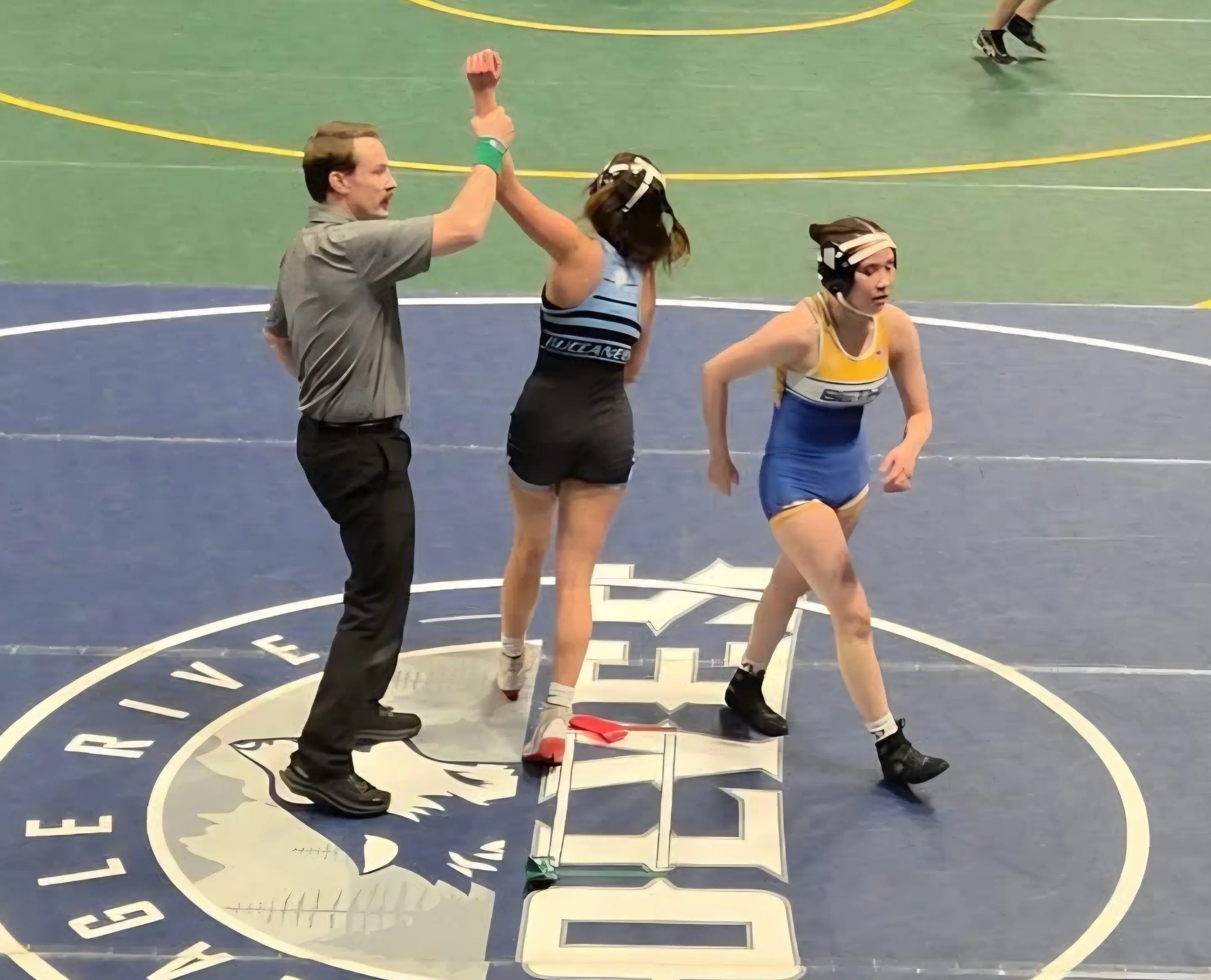 Jewely Weber winning her 1st match at State Photo by Keristen Weber.