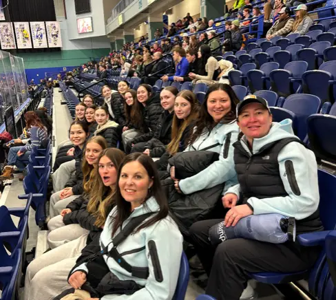 Lady Bucs at the West Valley Ice Jam Tournament Jan 2026. The team was able to attend a UAF Hockey game