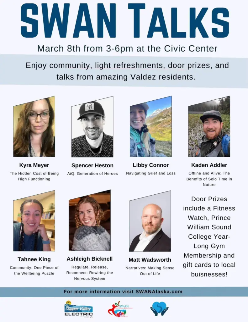Swan Talks at the Valdez Civic Center, March 8th from 3-6pm.
