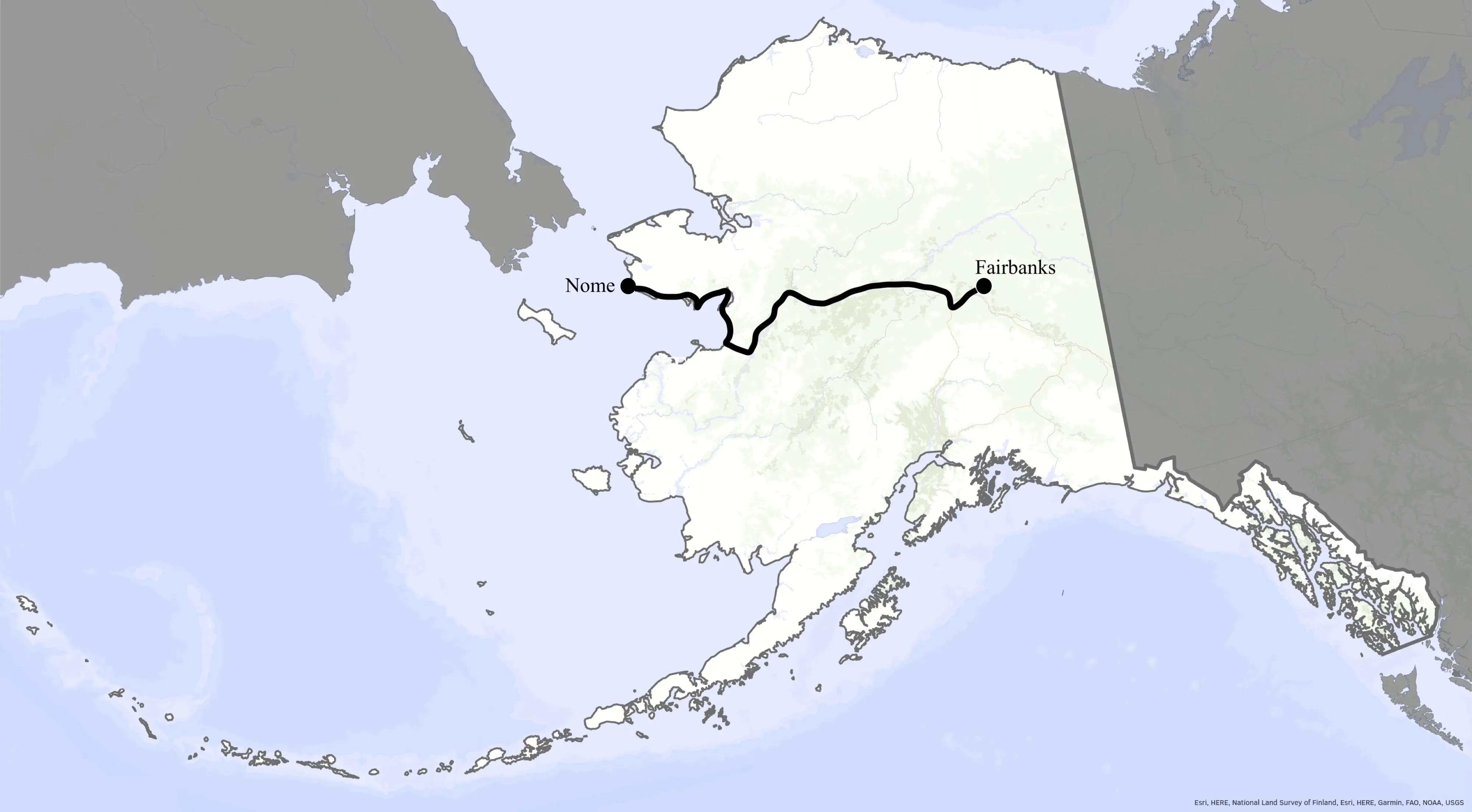 Map- Fairbanks to Nome
