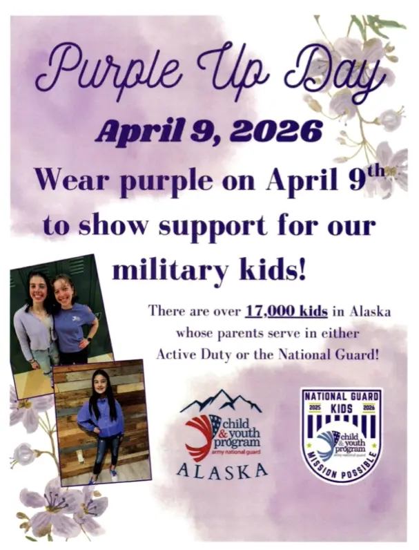 Purple Up Day April 8th, 2026. Show support for our military kids.