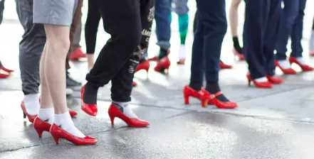 Walk a Mile In Her shoes, red high heeled shoes