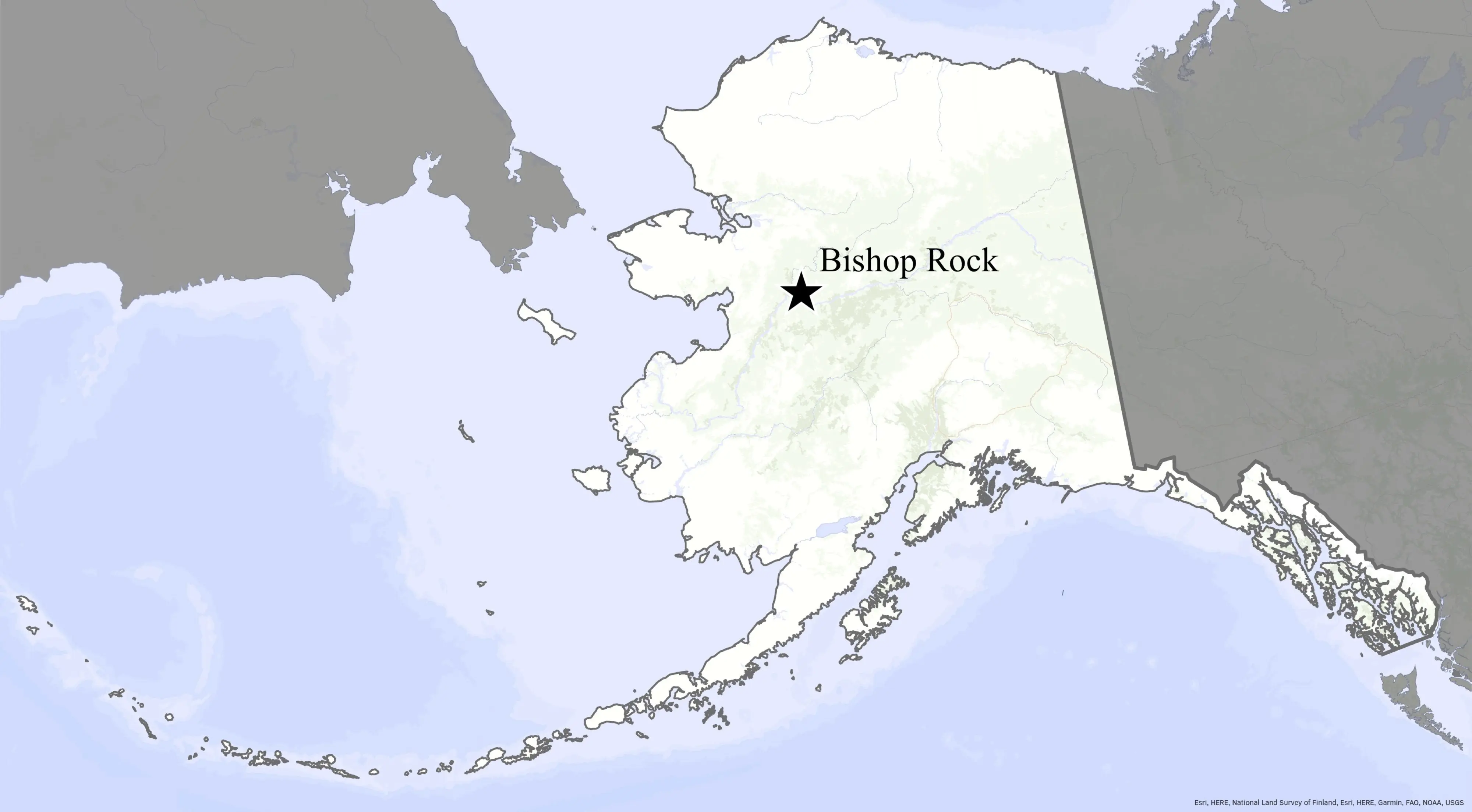 Bishop Rock noted on a map of Alaska