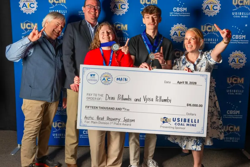 Drini and Vjosa Pellumbi won first place in the 2026 Arctic Innovation Competition, Photo by Sarah Lewis