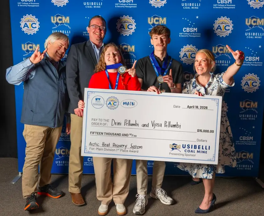 Drini and Vjosa Pellumbi won first place in the 2026 Arctic Innovation Competition, Photo by Sarah Lewis