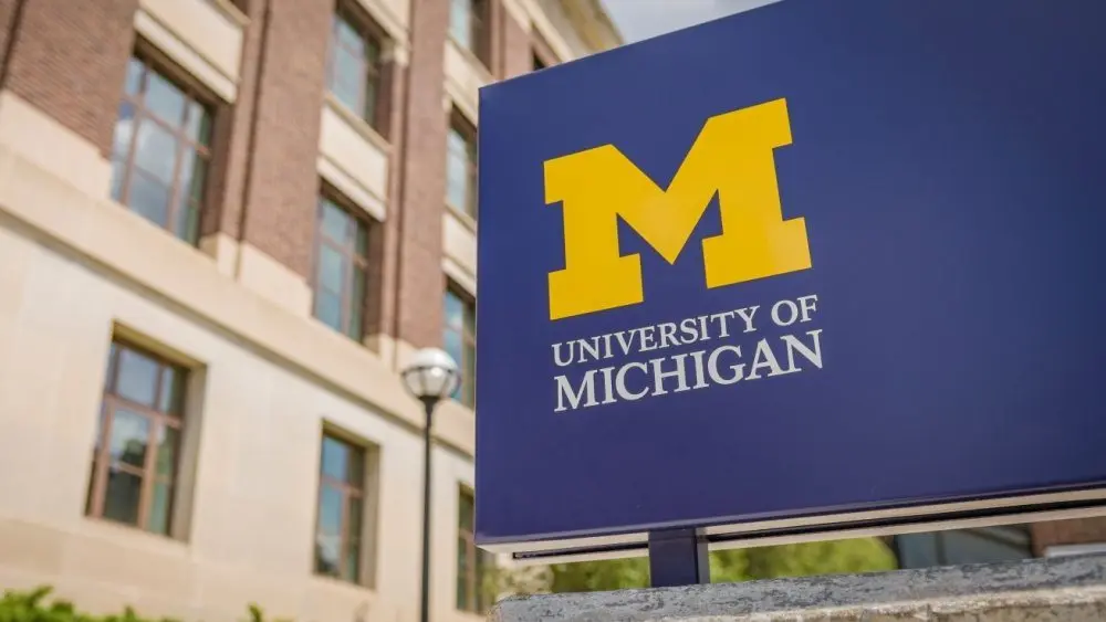 University of Michigan logo at college campus Ann Arbor^ MI - May 27^ 2022