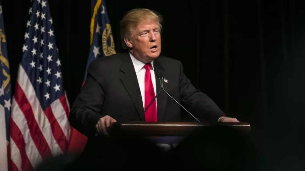 former President Donald Trump speaks to several thousand supporters at a rally in Atlanta^ Georgia. 21 February 2016: