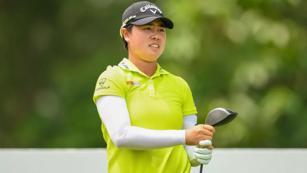 Yuka Saso of Japan tees off during at hole 1 the Honda LPGA Thailand 2022 Round1 at Siam Country Club Pattaya Old Course on March 10^ 2022 in Chonburi^ Thailand