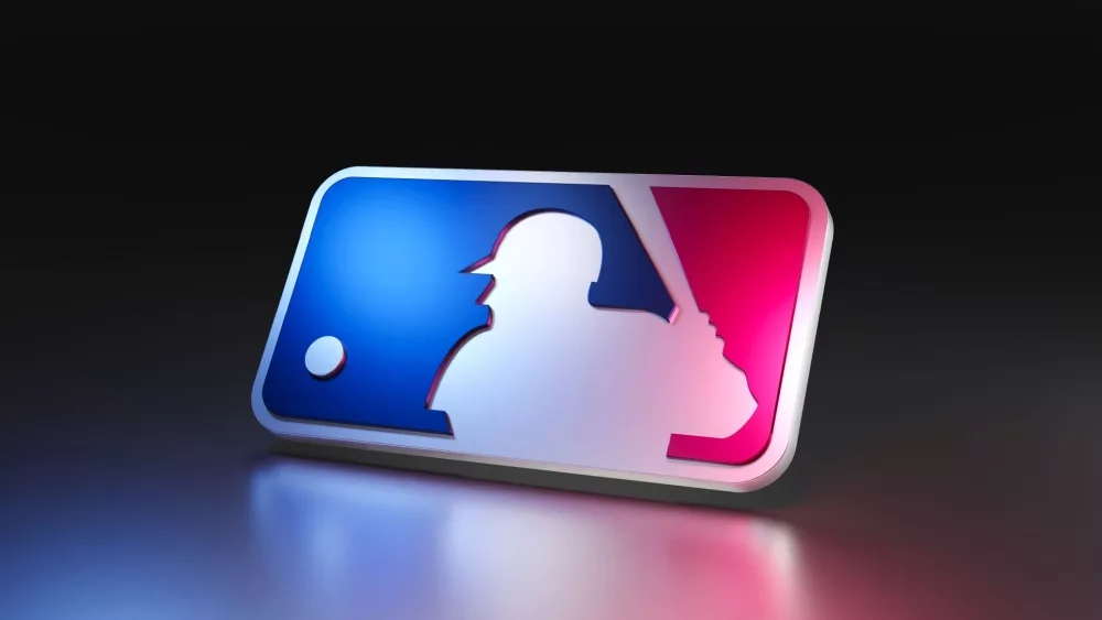 Major League Baseball logo on dark background with metallic surface. 3D render