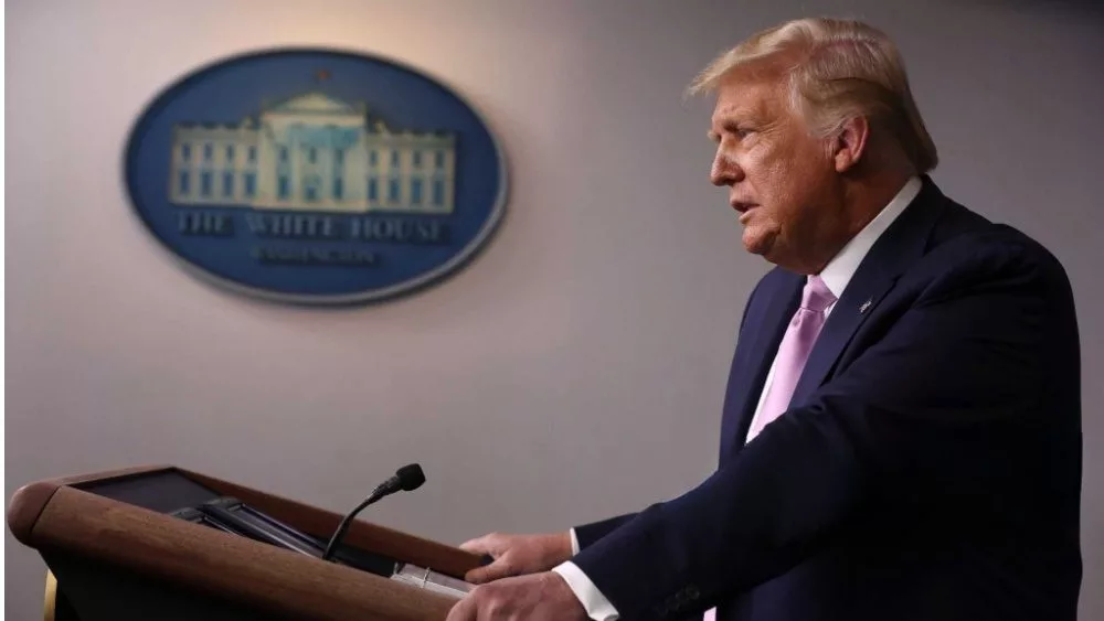 U.S. President Donald Trump holds a news conference in the Brady Press Briefing Room at the White House August 19^ 2020 in Washington^ DC.