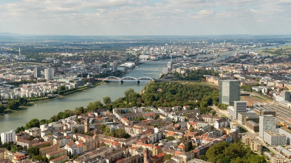 Mannheim^ Germany^ September 15^ 2024 View over the area including Ludwigshafen during a flight in a small plane