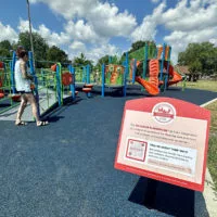 New playground equipment already is being utilized at the recently completed park renovations at HT Cutser Park. The project includes a new playground^ picnic shelter^ restrooms^ walking path^ bicycle training area^ rain/butterfly garden and a parking lot. A ribbon cutting celebration was conducted Friday^ June 21^ 2024.