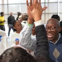 Rodney Blue interacts with students at Carl Sandburg College.