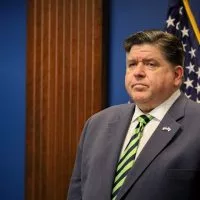 Gov. JB Pritzker is pictured at a news conference on Tuesday about the Trump Administration’s attempt to freeze federal grants and funding.