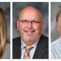 From left: District 205 Board of Education President Courtney Rodriguez^ Vice President Rodney Phelps and Secretary Maury Lyon.