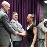 Twelve members of the George Washington Gale Scholars Class of 2029 were inducted Tuesday^ May 6^ during a ceremony held in the Galesburg High School Little Theater. Inductees included: Mackenzie Allbright^ Darcy Anderson^ Isaac Banda^ Valeria Chavez^ Eriana Dorsey^ Ja'Nyah Ferguson^ Serenitee Hanley^ Amelia Gonzalez^ Kameron Kaminski^ Thirtsa Mpindi^ Sofie Smith^ and Ace Stanley. (Photos courtesy Bill Gaither/Carl Sandburg College)