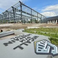 Construction continues on the new District 205 warehouse^ as seen on Monday^ May 12^ 2025^ on the site of the former Rose Hoben Welch School. (JAY REDFERN/WGIL)