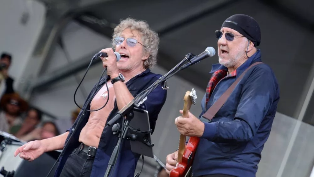 Roger Daltrey and Pete Townshend of The Who perform onstage at the 2015 New Orleans Jazz and Heritage Festival. New Orleans^ Louisiana - April 25^ 2015