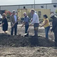 The City of Galesburg officially broke ground on the latest addition to Cooke Park on Tuesday^ Sept. 23^ 2025. Pictured from left are: Mindi Ritchie^ District 205; State Senator Mike Halpin; Don Miles^ director of Parks & Recreation; Galesburg Mayor Peter Schwartzman; Gayla Pacheco; and Fourth Ward Alderman Dwight White. (CAMERON LINE/WGIL)