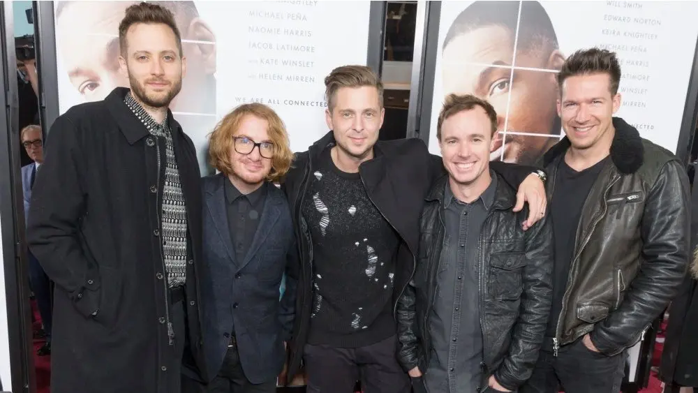 Brent Kutzle^ Drew Brown^ Ryan Tedder^ Eddie Fisher and Zach Filkins of OneRepublic attend Collateral Beauty movie premiere at Frederick Rose Hall Jazz at Lincoln Center New York^ NY - Dec 12. 2016