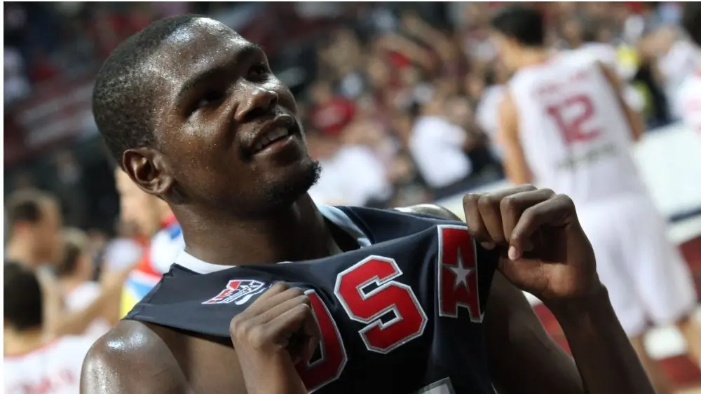 Kevin Durant celebrates winning the Gold in FIBA World Championship Final between USA and Turkey on September 13^ 2010 in Istanbul