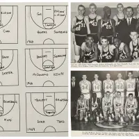 Galesburg High School 2-1-2 offense play diagrams and historical team photos under Coach John Thiel.