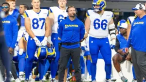 Rams head coach Sean McVay watches during an NFL preseason football game against the Cowboys at SoFi Stadium^ Saturday Aug. 9^ 2025^ in Inglewood^ Calif.