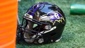 Baltimore Ravens Helmet - NFL - December 2nd 2018 Baltimore Ravens at Mercedes Benz Stadium in Atlanta Georgia USA