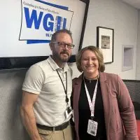 Ben Clark and Erin Olson of Knox Community Health Center in the WGIL studios in Galesburg^ Illinois