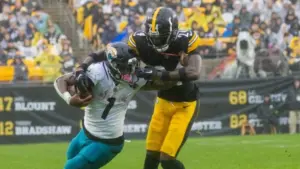 #24 JOEY PORTER JR. CB JACKSONVILLE JAGUARS VS PITTSBURGH STEELERS WEEK 8 OCTOBER 29^ 2023 ACRISURE STADIUM PITTSBURGH PENNSYLVANIA