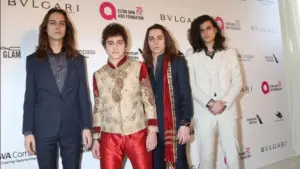Sam Kiszka^ Josh Kiszka^ Jake Kiszka^ Danny Wagner^ Greta Van Fleet at the 2018 Elton John Oscar Viewing Party at the West Hollywood Park on March 4^ 2018 in West Hollywood^ CA