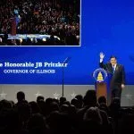 PRITZKER ANNOUNCE WIDE: Gov. JB Pritzker announces he will run for a third term as Illinois governor at a June 26 rally. (Capitol News Illinois photo by Andrew Adams)