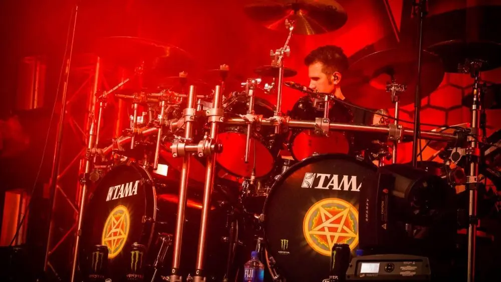 Drummer Charlie Benante of Anthrax. Live at Manchester Academy^ UK. February 14th 2017