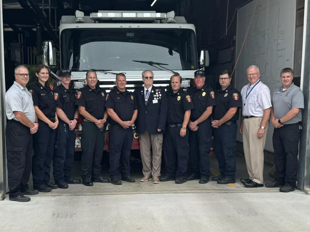 Group photo of award recipients with Fire Chief Mark Manuel^ Deputy Fire Chief Matt Willings^ and SAR representatives Gene Henry and Michael Powers