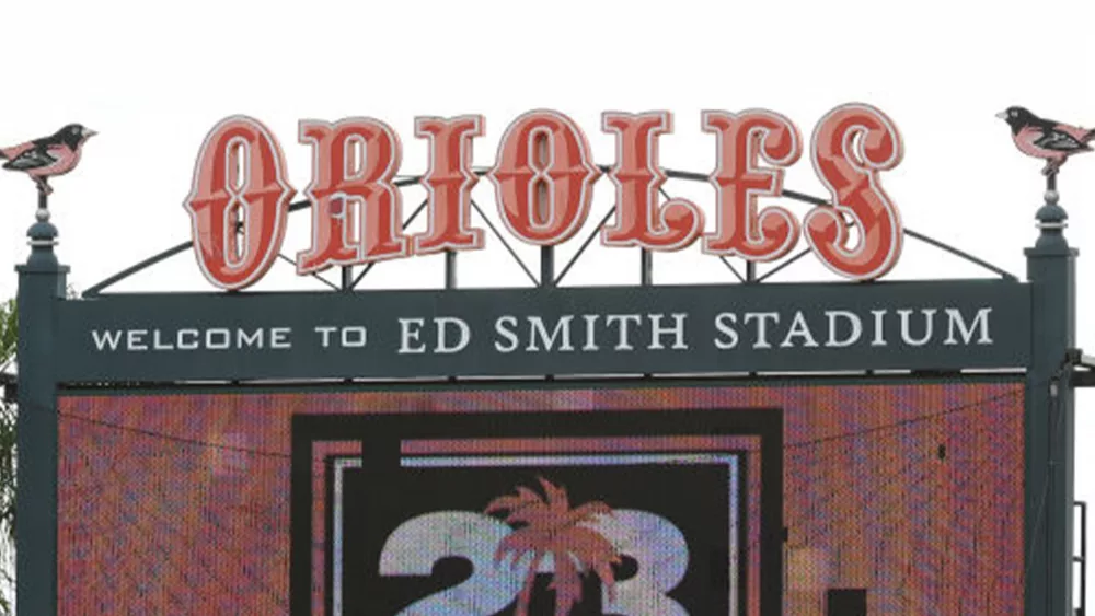 MARCH 19, 2023: A view of the Baltimore Orioles scoreboard prior to a spring training game against the Pittsburgh Pirates at Ed Smith Stadium on March 19, 2023 in Sarasota, Florida. (Photo by George Kubas/Diamond Images via Getty Images)