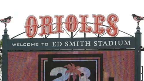 MARCH 19, 2023: A view of the Baltimore Orioles scoreboard prior to a spring training game against the Pittsburgh Pirates at Ed Smith Stadium on March 19, 2023 in Sarasota, Florida. (Photo by George Kubas/Diamond Images via Getty Images)