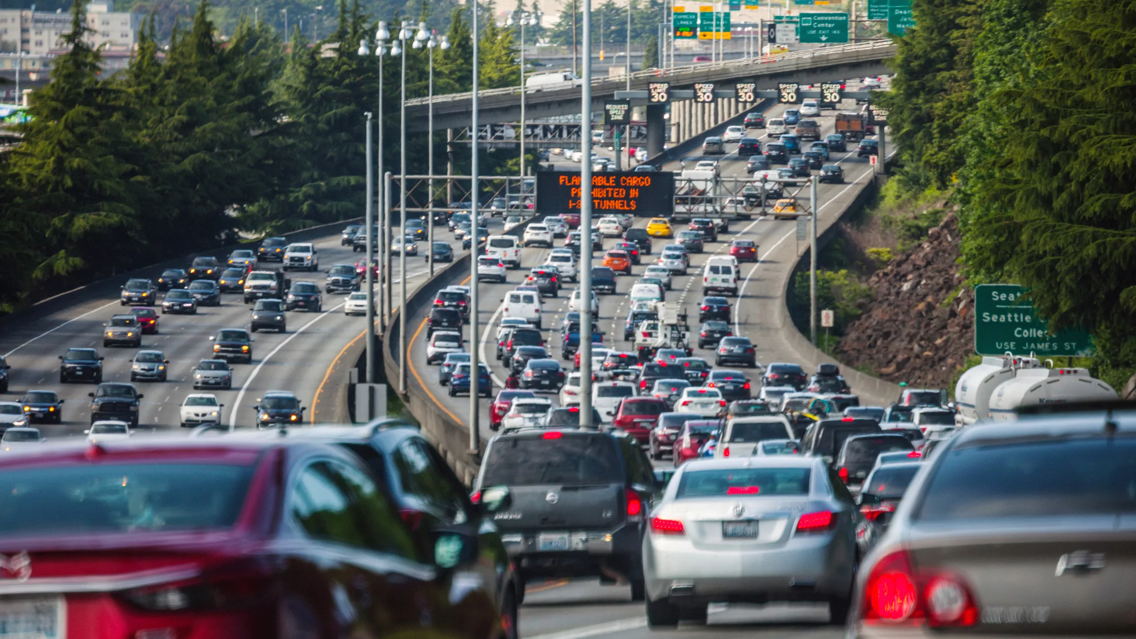 Seattle, Washington, USA - Heavy interstate traffic heading to Seattle.