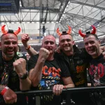 GERMANY-MUSIC-AC/DC: Fans of Australian rock band AC/DC cheers at their "PowerUp Tour 2024" at the VELTINS-Arena in Gelsenkirchen, western Germany on May 17, 2024. (Photo by INA FASSBENDER / AFP) (Photo by INA FASSBENDER/AFP via Getty Images)