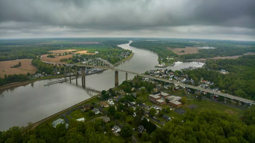 aerial-view-of-chesapeake-city-and-back-creek-waterway-with-henry-jackson-parkway-in-view-maryland