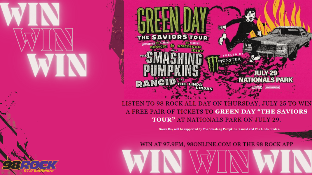 98 ROCK TICKET THURSDAY - WIN A FREE PAIR OF TICKETS TO GREEN DAY ON THE SAVIORS TOUR AT NATIONALS PARK ON JULY 29