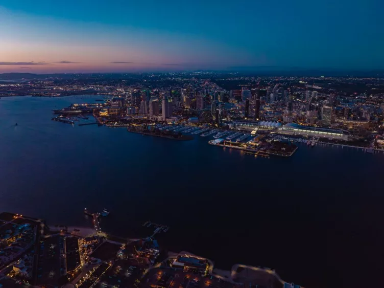 aerial-view-of-san-diego-skyline-harbor-at-sunset-california