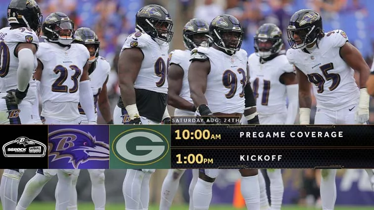 How to listen and stream ravens vs packers pre-season week 3 game with 98 rock baltimore, the ravens flagship radio station. Listen to the game at 97.9FM, 98online.com or the 98 Rock Mobile App